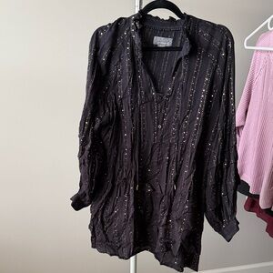 Anthropologie Black Mini Dress with Gold Accents